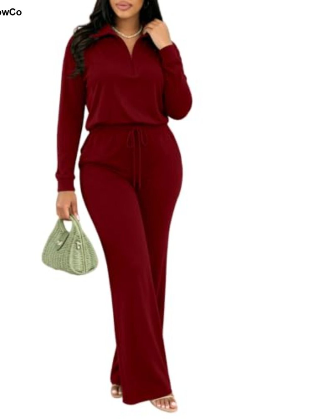 2 Piece Sweatsuit Set Half Zip Wide Leg Lounge Tracksuit